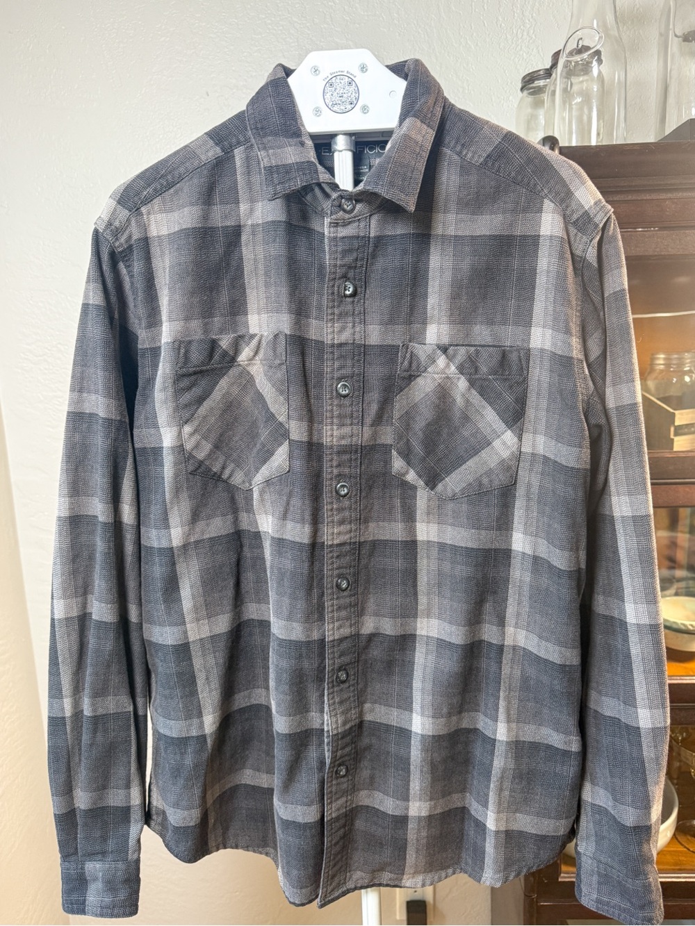 ExOfficio Plaid Button Front Shirt Gray Long Sleeve Travel Men’s Size L